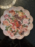 The Franklin Mint Victorian Rose Bouquet angol porcelán vintage rózsás dísztányér hullámos széllel