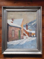 Utcakép télen, 50 x 40 cm, feloldatlan szignóval