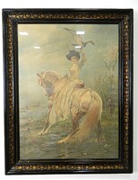 Gyönyörű nagyméretű eredeti szignózott szecessziós nyomat / litográfia