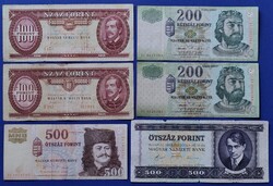 14 db Magyar Forint bankjegy,10 - 50 - 100 - 200 - 500 Forint.