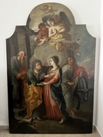 Hatalmas Antik festmény , Látogatás címmel   Miguel Cabrera  (1695–1768) után !  18. század nagy tem