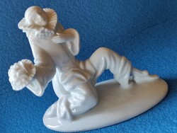 Hófehér Rosentahl porcelán szerelmes bohóc mandolinnal szerenád virágcsokorral makulátlan állapotban