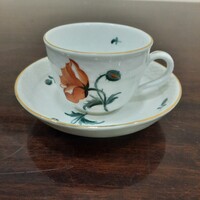 Herendi pipacs mintás porcelán kávés csésze + alj