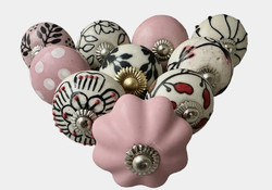S10-2  Vintage stílusú porcelán bútorgomb szett (10 dbos/ s10-2