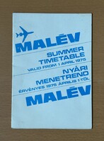 Malév 1975-ös nyári nemzetközi menetrend - 1975.04.01-1975.09.30 közötti időszak