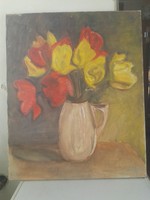 RÉGI FRANCIA VIRÁGOK KANCSÓBAN-szignótöredékkel? 12F 60x51cm