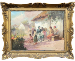 Ács Ágoston: Ház előtti beszélgetők (F495)