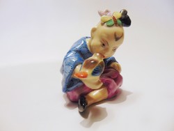 Herendi porcelán kínai kislány madárral