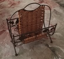 Vintage réz újságtartó rattan fonattal. Dekoráció - Ajándék