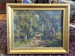 ERDEI TÁJKÉP OLAJ, VÁSZON FESTMÉNY EREDETI ARANY SZÍNŰ FA KERETBEN 80 X 65 CM