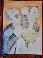 OSZTRÁK KORTÁRS MŰVÉSZ-MONOGRAMMOZOTT 60X80 cm vegyes technika vásznon