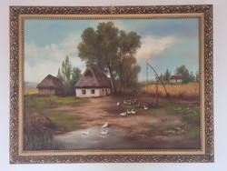 Gábris Béla: Falusi udvar, olaj, vászon festmény 60x80cm