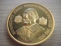 Mindszenti József Biboros - Hercegprimás 1892 - 1975 Aranyozott Emlékérem 141.92 gr 65 mm