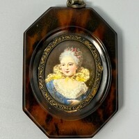 Rokokó hölgy miniatúr festmény teknős keretben