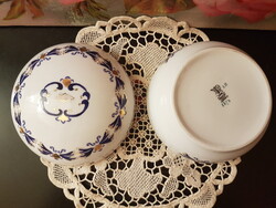 Kalocsa- kézzel festett- kék-arany-nagyméretü bombonier  barokk stílus ,13 cm átmérő!