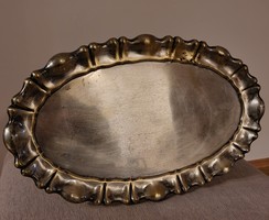 Old Oval Shaped Bubbly Silver-Plated Tray 38.5 x 24cm