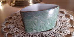 Hollóházi porcelán cigarettatartó zöld lüszteres mázzal