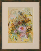 Szécsi Katalin Virágok sárgában című akvarellje, SZERTIFIKÁCIÓVAL!
