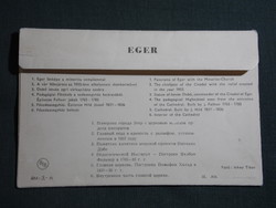 Képeslap,Eger,Leporelló,lapozó,várrom,templom,iskola,Dobó István szobor,minaret látkép részlet,1952-