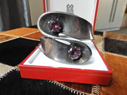 Régi mexikói HILARIO LOPEZ széles ezüst karperec nagyméretű ametiszt kövekkel