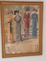 Retro Képkeret Üvegezett benne régi Divat Lap