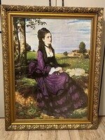 Szinyei Merse Pál - Lila ruhás nő c. képe után készült nyomat, aranyozott keretben.
