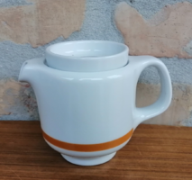 Retro Alföldi Porcelán kanna/ kiöntő tetővel _narancsszínű csíkkal
