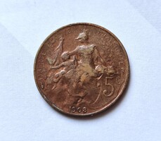 Franciaország 5 Centimes 1908.