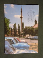 Képeslap,Eger,Minaret,Városi látkép,részlet,parkoló,autó,Lada,Trabant,1985-