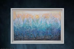Angyalok. Prima díjas művésztől 160x100 cm-es nagyon vastagon domborított kép.Károlyfi Zsófia (1952)