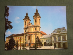 Képeslap,Eger,Dobó István tér,Végvári harcosok emlékmű,Minorita templom látkép,részlet,1985-