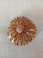Régi francia aranyozott virág bross  / kitűző    -    5 cm