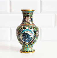 Antik rekeszzománc váza - cloissoné zománc váza pagodás mintával, cloisonné - kínai