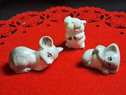 3 db porcelán figura: egér, elefánt, malac 5-7 cm