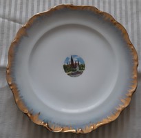 EIGL osztrák porcelán tányér dúsan aranyozva Bécs Városháza képpel a közepén