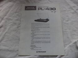 Pioneer PL-430 gyári leírás, eredeti! (2202)