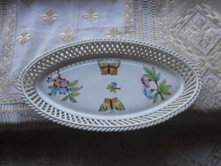 Viktória mintával Herendi porcelán kínáló  kosár 21 cm X 11 cm