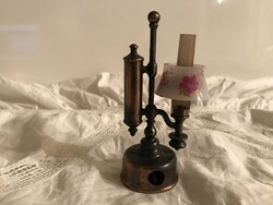 MINIATŰR - 9.cm - LÁMPA - ÜVEG BÚRA - FARAGÓ - BRONZ - TÖMÖR - NEHÉZ - 9 x 4,5 cm - HIBÁTLAN