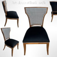 Tömör fából készült art deco stílusú támlásszék új tyúkláb mintás kárpittal