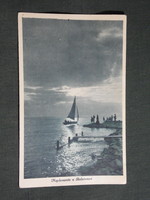Képeslap,Balaton,Naplemente a Balatonon,vitorlás hajó,Gárdony Fenyvesi Bp. kiadás,1943-   ,kék,