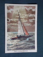 Képeslap,Balaton,Jacht a hullámzó Balatonon,Monostori Bp. kiadás,1948-