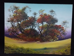 Marosán László - Őszi este olaj, farost festmény 30x40 cm