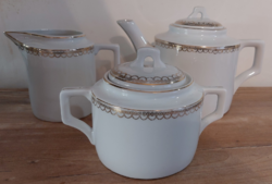 Antik Zsolnay Art Deco porcelán 3 részes szett :teáskanna és cukortartó tetővel, tej- tejszín kiöntő