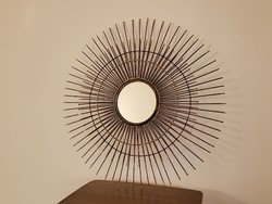 Régi retro fémkeretes fali tükör 70 cm az átmérő