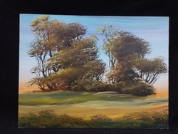 Marosán László - Akácok olaj, farost festmény 30x40 cm