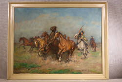 Viski János (1891-1987) Vágtató ménes  60x80 cm, olaj, vászon,jelezve: Viski J,