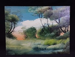 Marosán László - Tavaszi eső után olaj, farost festmény 30x40 cm