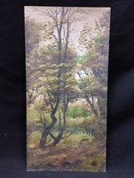 Marosán László - Erdőrészlet olaj, farost festmény 40x20 cm