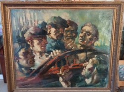 Tápay Lajos - hatalmas , monumentális olaj / vászon festmény HÍDÉPÍTŐK