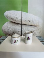 Hollóházi Ibolyamintás Porcelán Cukortartó és Tejszín Kiöntő A128